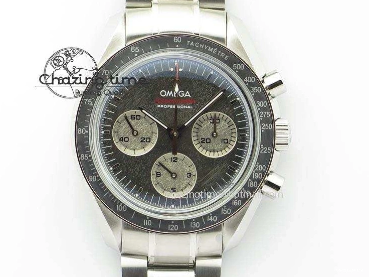 0206 Modern Speedmaster Apollo XVII Gray Dial On SS Bracelet Manual Winding Chrono Movement 8223